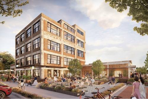 The Swift Building is located at 621 Waverly St. and faces the Heights Hike-and-Bike Trail. (Rendering courtesy Michael Hsu Office of Architecture.)