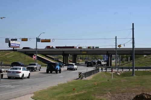 Cars drive through the intersection at FM 407 and I-35W in Argyle.