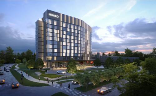 The Miyako Hybrid Hotel Plano will be located near the intersection of Legacy Drive and Communications Parkway. (Rendering courtesy of Gensler)