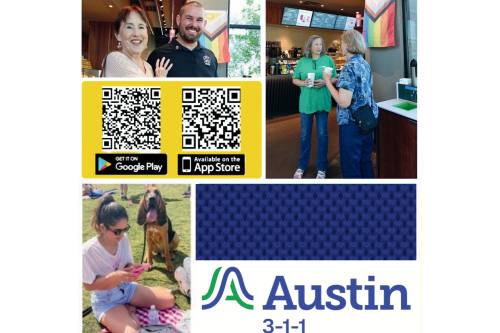 Austin 3-1-1 community outreach team assisting residents in Austin, Texas — connecting locals to city resources, public services, and non-emergency assistance through phone, mobile app, and online portal.