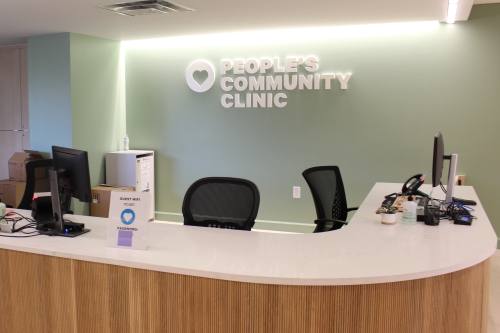 The front reception desk at People's Community Clinic