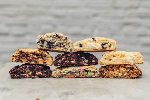 Cookies stacked on top of each other in a semi-pyramid formation.