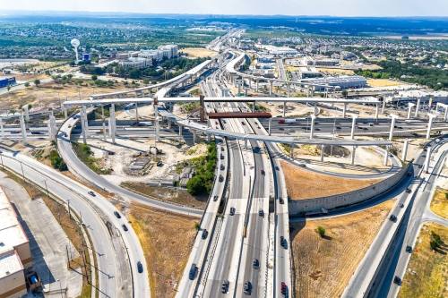 The I-35 NEX Central project will have elevated lanes between Loop 410 N. in Northeast San Antonio and FM 3009 in Schertz. (Dragon Drone Services/Community Impact)