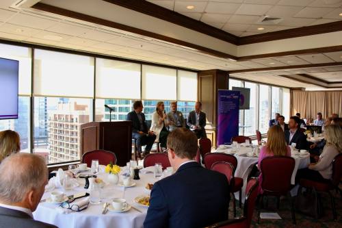Panelists at an Opportunity Austin meeting shared insights on the local technology industry landscape. (Brooke Sjoberg/Community Impact)