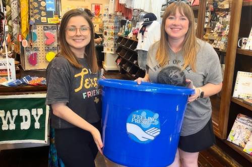 The San Market is a donation location for The Feeling Fresh Project, located at 114 E San Antonio St, San Marcos. Pictured above are volunteers Carolee Henderson (left) and Janice Hardaway. (Courtesy The Feeling Fresh Project)
