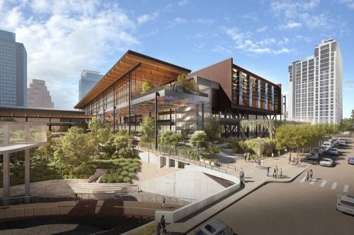 The new convention center complex will feature less street level building space and new public areas. (Rendering courtesy Austin Convention Center Department and LMN/Page)