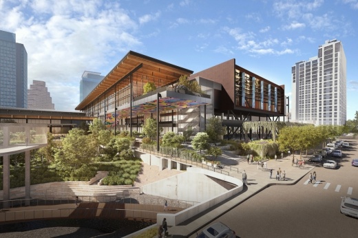 The new convention center complex will feature less street level building space and new public areas. (Rendering courtesy Austin Convention Center Department and LMN/Page)