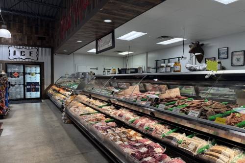 A display of different types of meats are seen at a new country store in Boerne, Texas.