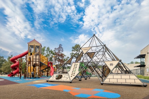 Among the features included at Willow Creek Elementary's new playground include a Pyramid of Egypt net structure, a Taj Mahal track ride and an Eiffel Tower climber. (Courtesy Humble ISD)