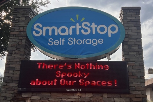 A photo of the storage sign outside the business