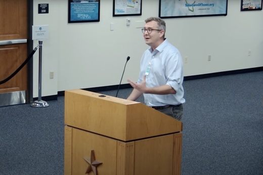 Adrian Shelley, director of the Texas Office at Public Citizen, calls for enhanced enforcement measures during a Texas Commission on Environmental Quality meeting Oct. 8. (Courtesy TCEQ)