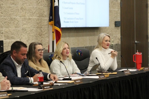 Pictured, during trustees' January meeting (from left to right), is board President Creg Mixon, trustee Wendy Sharp, Assistant Secretary Angela Tompkins and trustee Beth Prykryl.