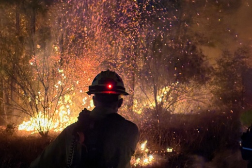 A firefighter responds to a 400-acre wildfire in Bastrop County in November 2024. (Courtesy Nicholas Teague/Bastrop-Travis Counties Emergency Services District No. 1)