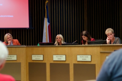 GCISD trustees review savings projections from the Education Planning Master Planning Committee at an Oct. 27 board meeting. (Adam Doe/Community Impact)