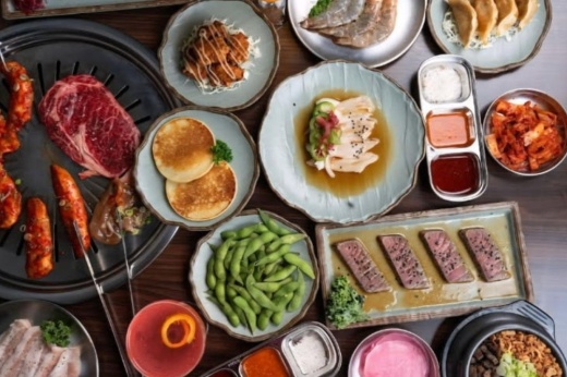 an array of Japanese food plates