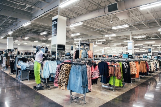 the interior of a large clothing store