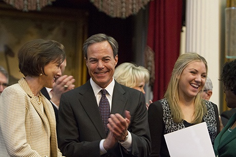 House Speaker Joe Straus, R-San Antonio, laughs with his wife, Julie, and daughter, Sara, during opening day of the 83rd Legislative Session.