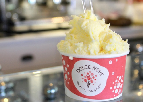 Dolce Neve serves a variety of gelato flavors, but two favorites are Dolce Neve cream and Honey Pistachio Ricotta. Each flavor in the shop is made from scratch. 