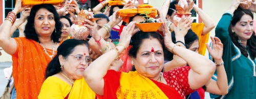 Hindu residents celebrated their new temple with music, prayer and a short pilgrimage. 
