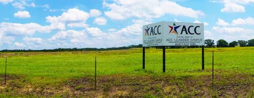 Austin Community Collegeu2019s 100-acre lot at the corner of Hero Way and Toll 183A in Leander is slated for a new campus, which is expected to open in summer 2018 and offer general education classes.