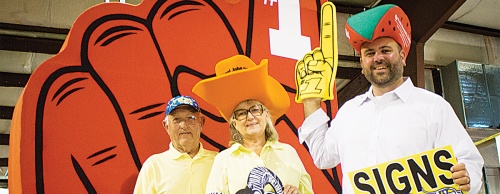 Foam finger inventor Geral Fauss, his wife, Susan, and son Deryl operate the businesses.