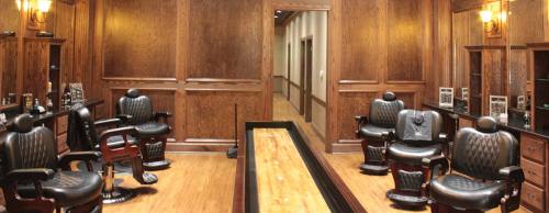 At 2,100 square feet, The Boardroom Salon For Men in Bee Cave is among the companyu2019s largest salons. In addition to a hair-cutting area, the salon rooms accommodate other grooming services.