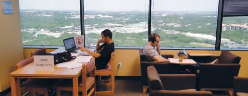 Students at the Austin Community College Pinnacle campus can go to the quiet study section of the campus library on the ninth floor, which offers a view of the Y at Oak Hill intersection in Southwest Austin.
