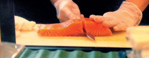 Sushi chefs use fresh fish every day to make sushi.