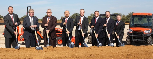 City and state dignitaries join Kubota Tractor Corp. president and staff for the ground breaking of its new headquarters.