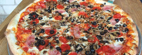 Pizzas such as the Pizza Brava ($17.99-$22.99) are available in 14-inch and 18-inch sizes.