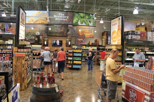 Beverages from local craft breweries line the aisles at Total Wine & More.