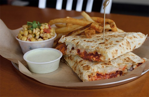 The buffalo bacon quesadilla ($6.29) is made with chicken, buffalo sauce and blue cheese.