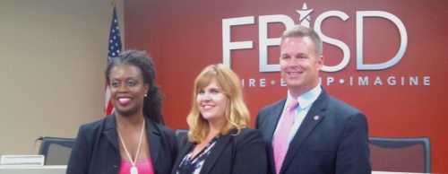 Fort Bend ISD's board of trustees elected, from left to right, Addie Heyliger to board secretary, Kristin Tassin to board president, and Jason Burdine to board vice president.