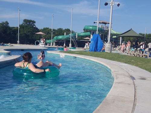 The Jack Carter Park Pool features a lazy river and body slides.