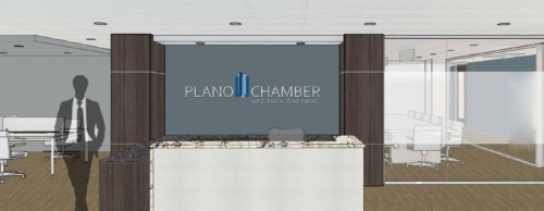 This rendering shows the lobby of the Plano Chamber of Commerceu2019s new facility.