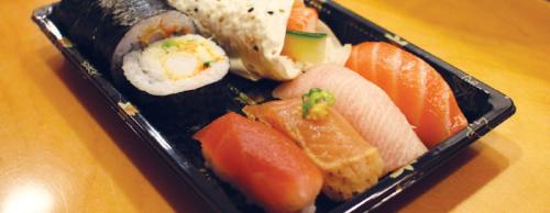 The daily sushi special includes the chefu2019s choice of four pieces of assorted sushi, four pieces of assorted rolls and one piece of hand roll with soy bean paper ($12).