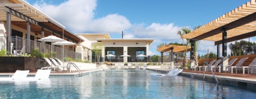 The Santal luxury apartments off Southwest Parkway from developer Stratus Properties features a resort-style swimming pool with lounge areas and grills.