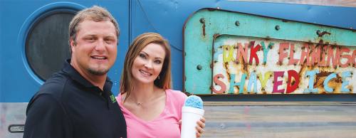 Shane and Mary Anniboli opened the Funky Flamingo in April. It serves 45 flavors of shaved ice.