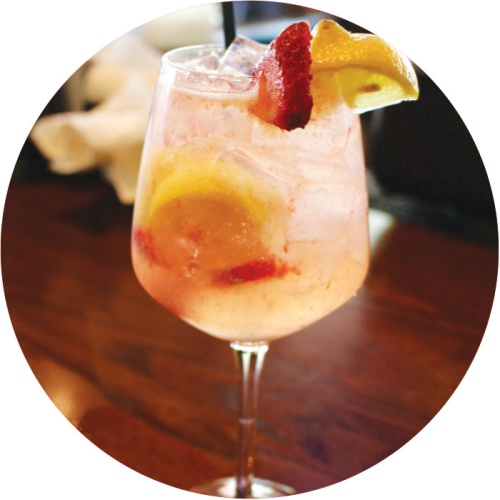 The strawberry lemonade sangria is a local favorite at Bar Louie that is made with SKYY Wild Strawberry Vodka, Ruffino pinot grigio, pure cane syrup and Sprite. The drink is then garnished with fresh lemon slices and strawberries and costs $9 per glass or $18 nper pitcher. 