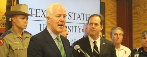 U.S. Sen. John Cornyn, R-Texas, visited Texas State University on Aug. 3 to discuss recent legislation that provides funding for active-shooter response training.