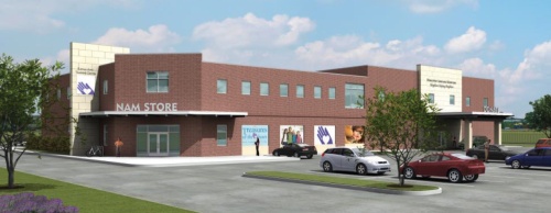 An artistu2019s rendering shows the design plans for a Northwest Assistance Ministries resale shop and training facility, which will be built behind the organizationu2019s headquarters on Kuykendahl Road.