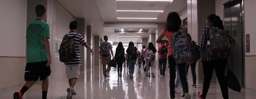 Students walk through the halls of Lebanon Trail High School, one of four new schools that Frisco ISD opened this year. 