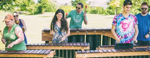 A Rattletree School of Marimba band plays at Austin Earth Day 2016.