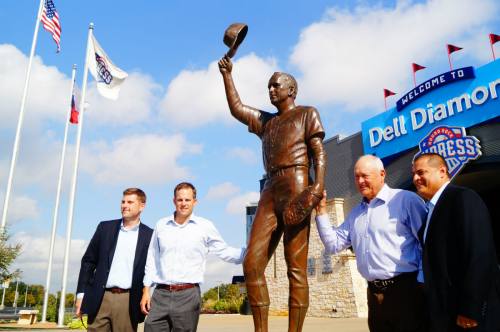 A copper statue of Nolan Ryan was unveiled at the Dell Diamond.