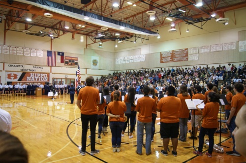 Hutto High School students honored veterans with two ceremonies Thursday morning.
