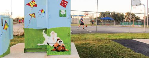 The Leander Public Arts Commission is responsible for the paintings on transformer boxes at Robin Bledsoe Park on South Bagdad Road.