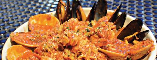 Pasta Pescatore, or u201cpasta of the sea,u201d contains shrimp, mussels and clams in marinara sauce over linguini ($20.99).