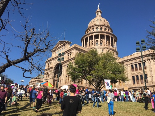 Thousands of demonstrators gathered at the Texas Capitol Jan. 21, 2017, to march for women's rights and equality. 