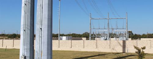 The proposed substation and power lines will look similar to the one seen here at SH 121 and Lake Forest Drive.