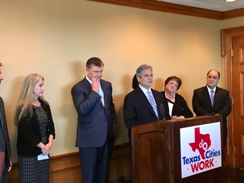Mayor Steve Adler was joined by other Texas mayors at a press conference on Friday to discuss the cities' legislative priorities. 